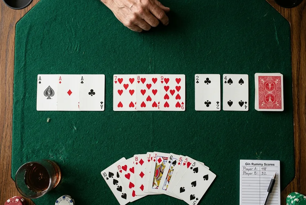 Disposition de cartes sur table avec un brelan d'As, une suite de cœur et des...